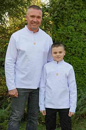 Вышиванка для мальчиков с длинным рукавом, льняная, белая топ Киев