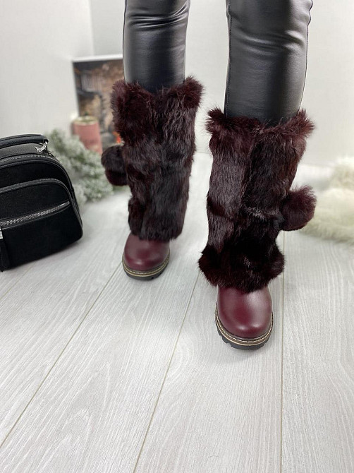 TopS Унти жіночі TopS бордові натуральна шкіра з хутром висота 26см обхват 32-33см размер 38 (А Коломыя - изображение 8