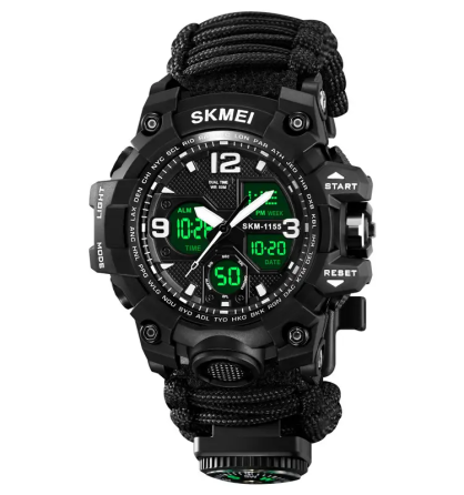 Годинник чоловічий спортивний Skmei 1155 B hamlet на паракордовому ремінці (Чорний) Київ