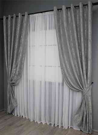 Комплект штор на люверсах VR-Textil Жаккард Sultan YL № 1212ш Серый 150х250 см 2 шт (37-0054) Киев