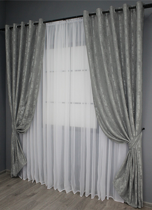 Комплект штор на люверсах VR-Textil Жаккард Sultan YL № 1212ш Серый 150х250 см 2 шт (37-0054) Киев - изображение 3