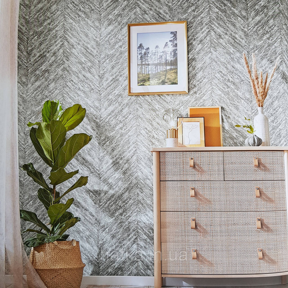 Шпалери вінілові на флізелін Rasch Linares 0.53х10 смуги ялинкою ефект потертості сірі з сріблом 617528 Київ - фото 1