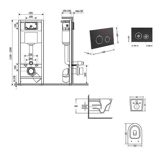 Готове рішення Qtap для ванної кімнати: підвісний унітаз Swan Ultra Quiet 520×360×320 + комплект інсталяції Nest 4 в 1 (кругла Київ