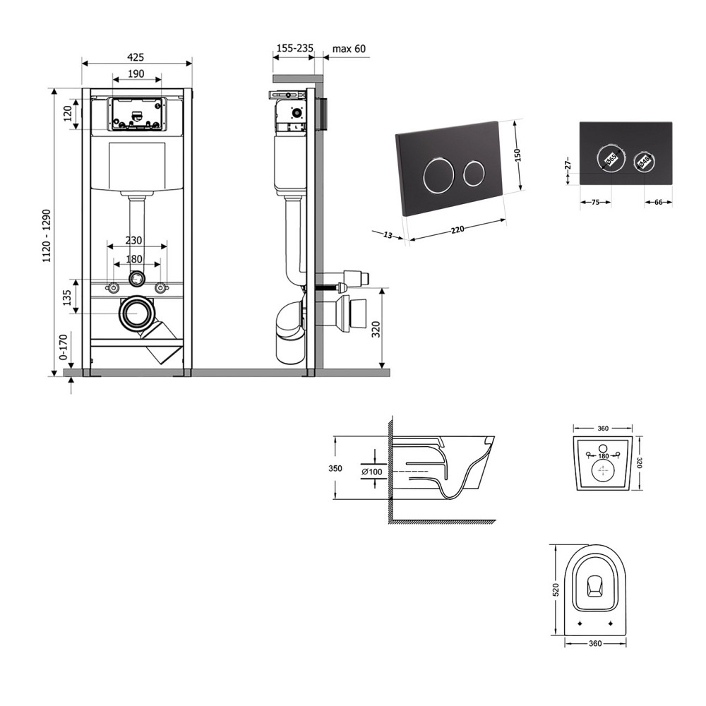 Готове рішення Qtap для ванної кімнати: підвісний унітаз Swan Ultra Quiet 520×360×320 + комплект інсталяції Nest 4 в 1 (кругла Київ - фото 2