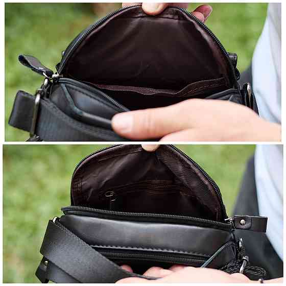 Сумка-барсетка мужская через плечо кожаная гладкая черная Tiding Bag TD-86573 Киев