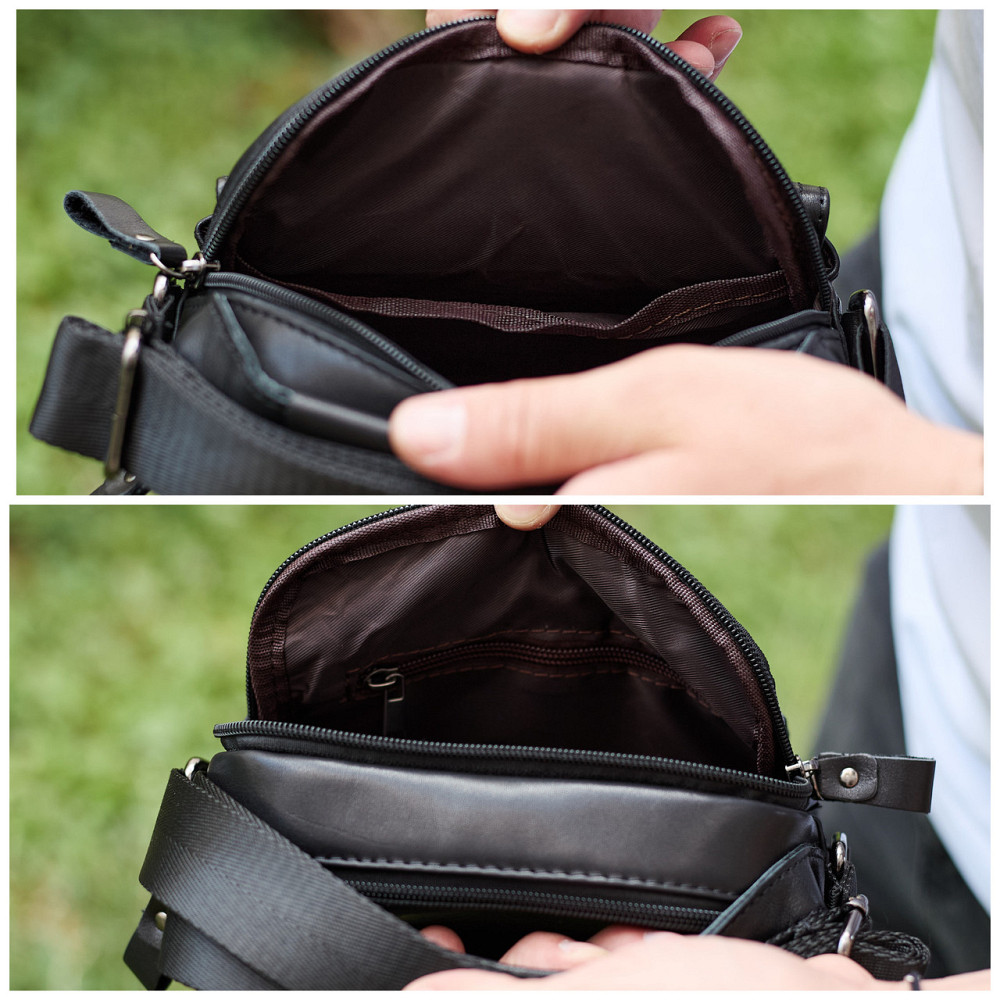Сумка-барсетка мужская через плечо кожаная гладкая черная Tiding Bag TD-86573 Киев - изображение 3