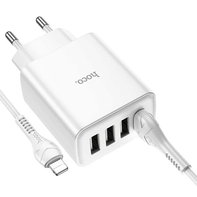СЗУ зарядний пристрій HOCO C102A 4USB/2,1A з кабелем для заряджання USB - Lightning, Білий Кам'янець-Подільський - фото 1