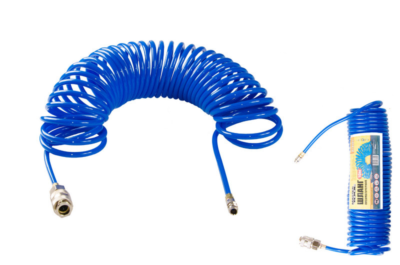 Шланг пневматичний спіральний MASTERTOOL PU 15 атм 5,5х8 мм 10 м із швидкознімними з'єднаннями 81-8491 Коломия - фото 1