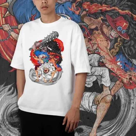 Футболка для підлітка хлопчика з принтом Ван Пис Луффі, Ейс, Ямато і Кайдо Розмір 160 Anime10168 Дніпро