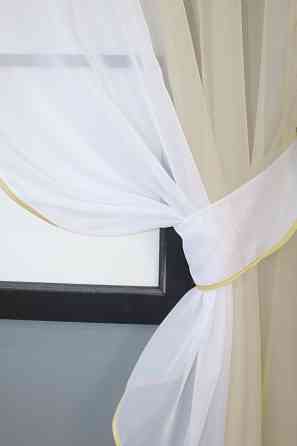 Кухонные шторы VR-Textil № 017к комбинированные с подвязками бежевый с белым 265х170 см (50-009) Киев