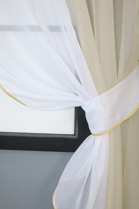 Кухонные шторы VR-Textil № 017к комбинированные с подвязками бежевый с белым 265х170 см (50-009) Киев - изображение 3