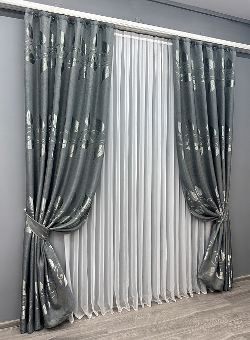 Комплект готових штор VR-Textil Льон Рогожка № 1692ш Сірий 150х270 см 2 шт (33-0586) Київ - фото 3