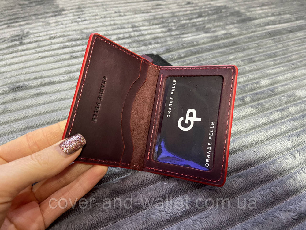 Бордова обкладинка на права та ID-паспорт ручної роботи з натуральної шкіри Grande Pelle Київ - фото 8