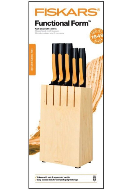 Набір Кухонних ножів 5 предметів з дерев'яною підставкою Fiskars "Functional Form" (1062927) Нержавіюча сталь Нововолинськ - фото 8