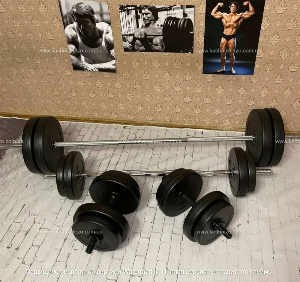 Скамья со штангой + 4 грифа + 75 кг блинов Гантели, гири, штанги и диски АВС пластик комплект Киев - изображение 8