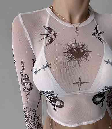 Жіночий трендовий топ-сітка з імітацією татуювань Одеса