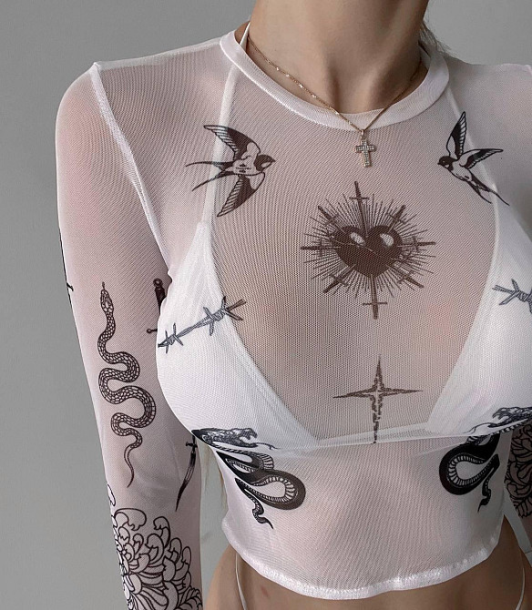 Жіночий трендовий топ-сітка з імітацією татуювань Одеса - фото 5