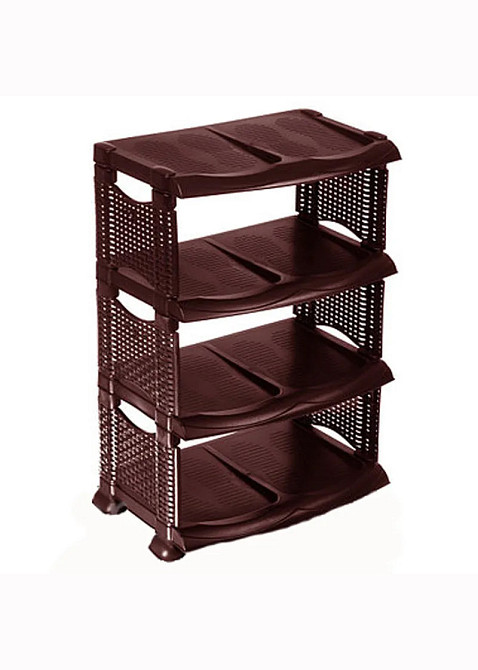 Полка для обуви 4 яруса коричневая, пластиковая, ротанг 72х48х33, 