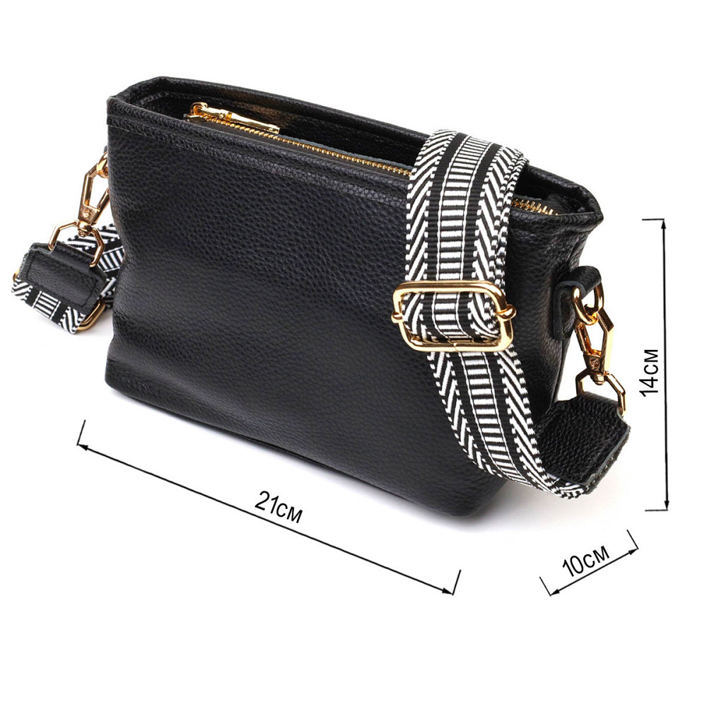 Небольшая сумка на плечо из натуральной кожи 22080 Vintage Черная Киев - изображение 3