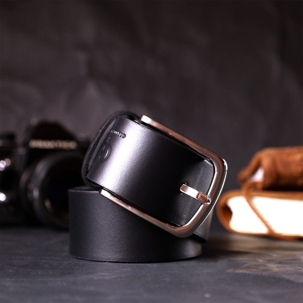 Стильный ремень под джинсы из натуральной кожи GRANDE PELLE 11684 Черный Киев - изображение 1