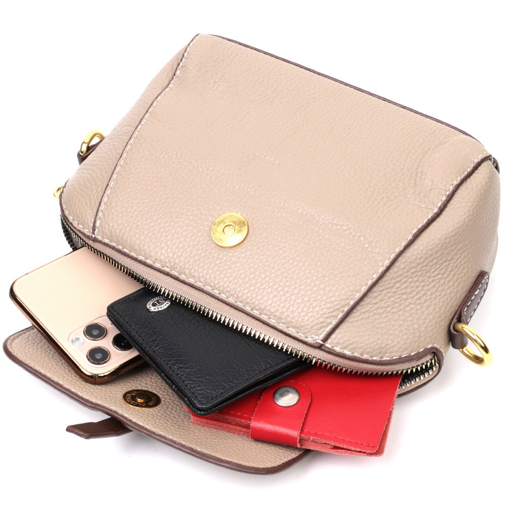 Стильная женская компактная сумка из натуральной кожи Vintage 22267 Бежевая Киев - изображение 8