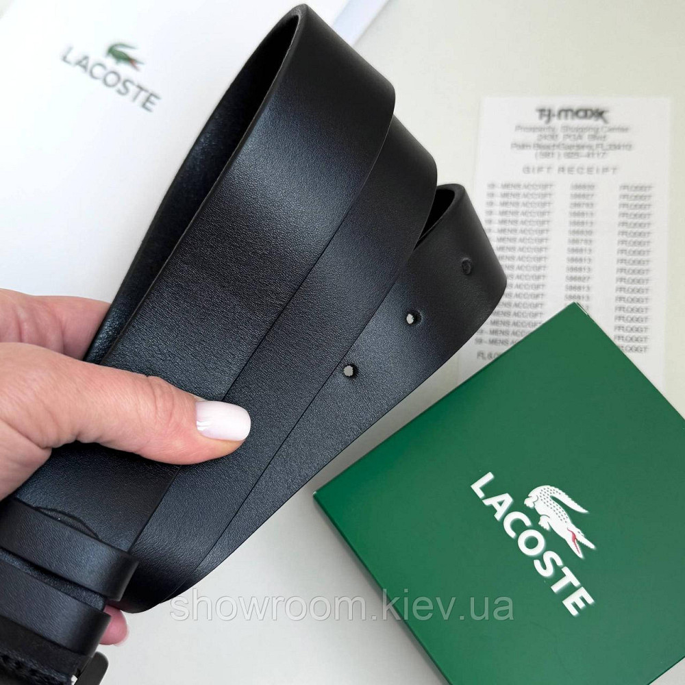 Чоловічий шкіряний брендовий ремінь Lacoste (981) чорний Київ - фото 8