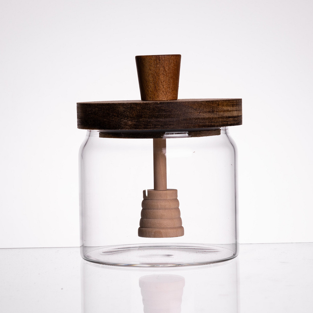 Медовниця скляна з кришкою та ложкою 400 (мл) медовниця баночка для зберігання меду 64486-1 Коломия - фото 1