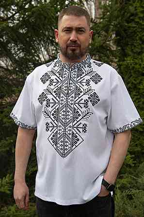 Вишиванка лляна, чоловіча, біла, короткий рукав, льон, топ - Одяг Київ