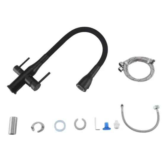 Змішувач для кухні з підключенням до фільтру GAPPO G4399-66 та гнучким виливом, чорний Київ