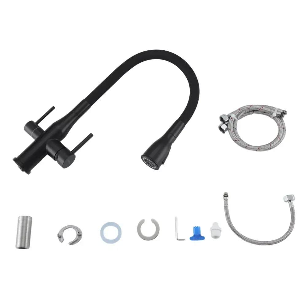 Змішувач для кухні з підключенням до фільтру GAPPO G4399-66 та гнучким виливом, чорний Київ - фото 3