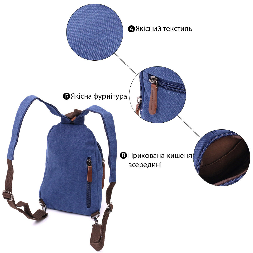 Удобная сумка для мужчин через плечо с уплотненной спинкой Vintagе 22176 Синий Киев - изображение 4