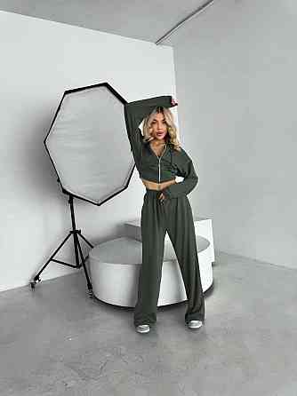 Жіночий прогулянковий костюм-двійка: кофта та штани турецька двонитка Хакі, 42/44 Одеса