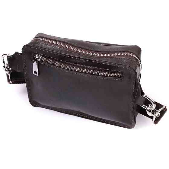 Прямокутна сумка бананка з якісної натуральної шкіри GRANDE PELLE 22575 Коричневий Київ