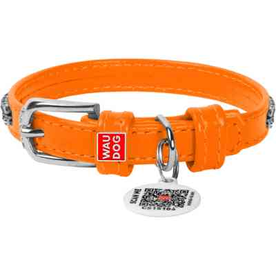 Нашийник для тварин WAUDOG Glamour з QR-паспортом "Стрази" XS Ш 9 мм помаранчевий (33064) Вінниця