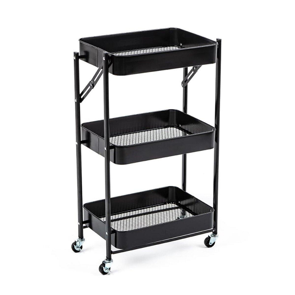 Етажерка мобільна триярусна універсальна з металу 46,5х29х77,5см Чорна SW-00002099 Київ - фото 1