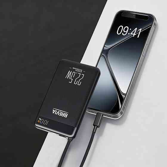 Повербанк (Power Bank) Brevia ePower 10000mAh 22,5W SuperSlim LCD черный металлик + кабель Львов