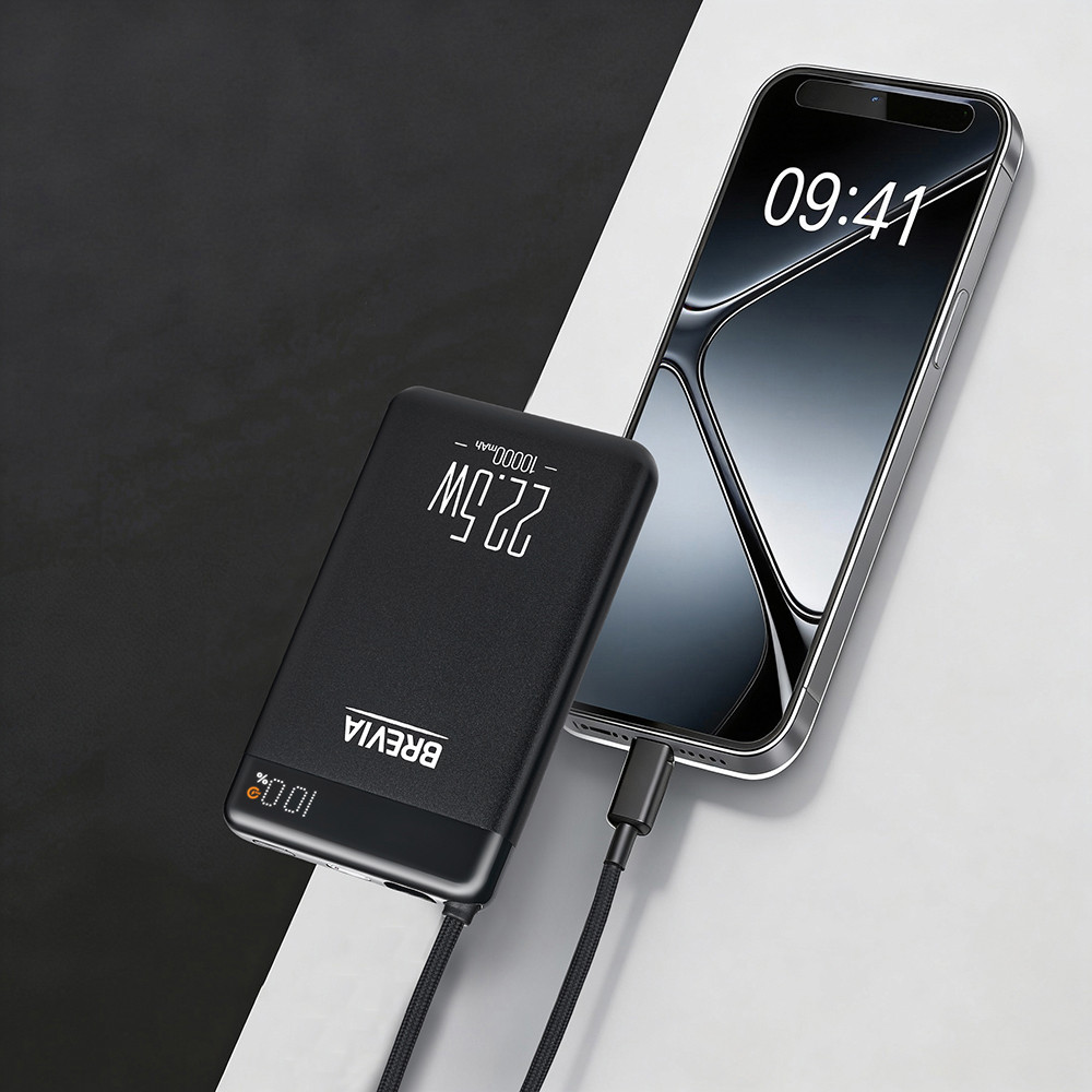 Повербанк (Power Bank) Brevia ePower 10000mAh 22,5W SuperSlim LCD черный металлик + кабель Львов - изображение 3
