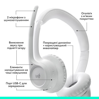 Наушники Logitech Zone 300 Bluetooth Off-White (981-001417) Винница - изображение 8