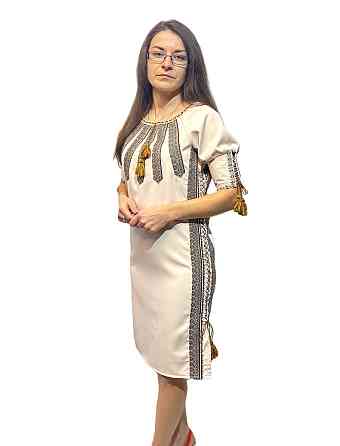 Жіноче вишите традиційне плаття з регульованою шнурівкою з боків із коричневим орнаментом 58 Київ