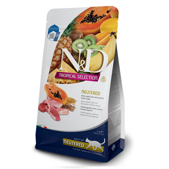 Сухий низькозерновий корм Farmina N&D Tropical Selection для стерилізованих дорослих котів з ягням та тропічними фруктами, 1,5 кг Київ