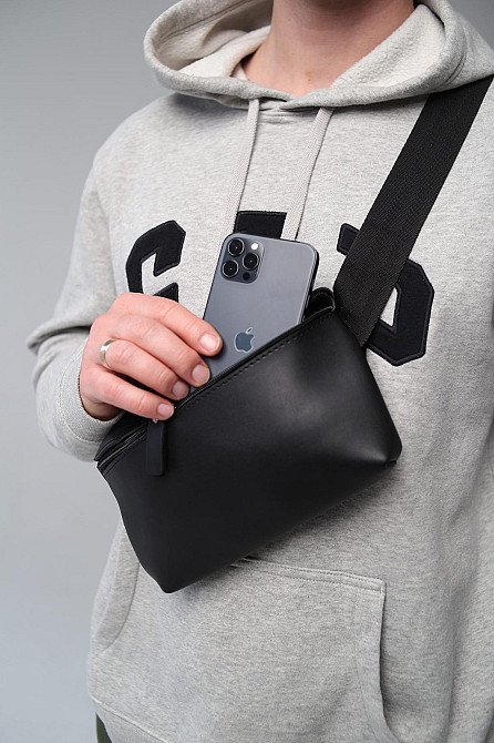 Бананка шкіряна чоловіча, сумка на пояс SL012 (Чорна) Суми - фото 1