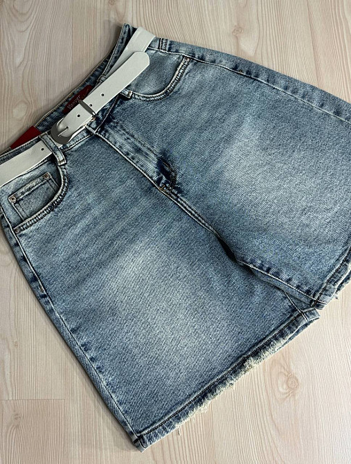 Шорти жіночі джинсові Vanver 2025 бермуди з ременем стрейчеві блакитні, блакитний, 27, 27, 75 см, 104 см Київ - фото 6