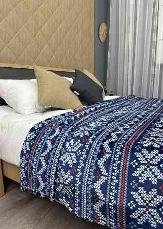 Плед-покривало Decorator WellSoft 200х220 см з різдвяним принтом Синій (87-290) Київ