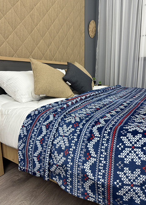 Плед-покривало Decorator WellSoft 200х220 см з різдвяним принтом Синій (87-290) Київ - фото 6