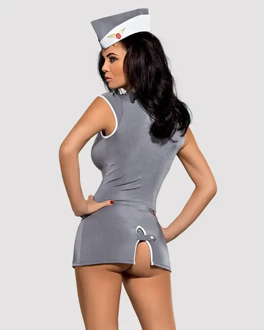 Еротичний костюм стюардеси Obsessive Stewardess 3 pcs costume grey S/M, сірий, сукня, стрінги, пілот Львов - изображение 2