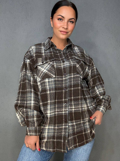 Сорочка жіноча YZY 223 картата оверсайз тепла байка, коричневий, one size Київ - фото 15