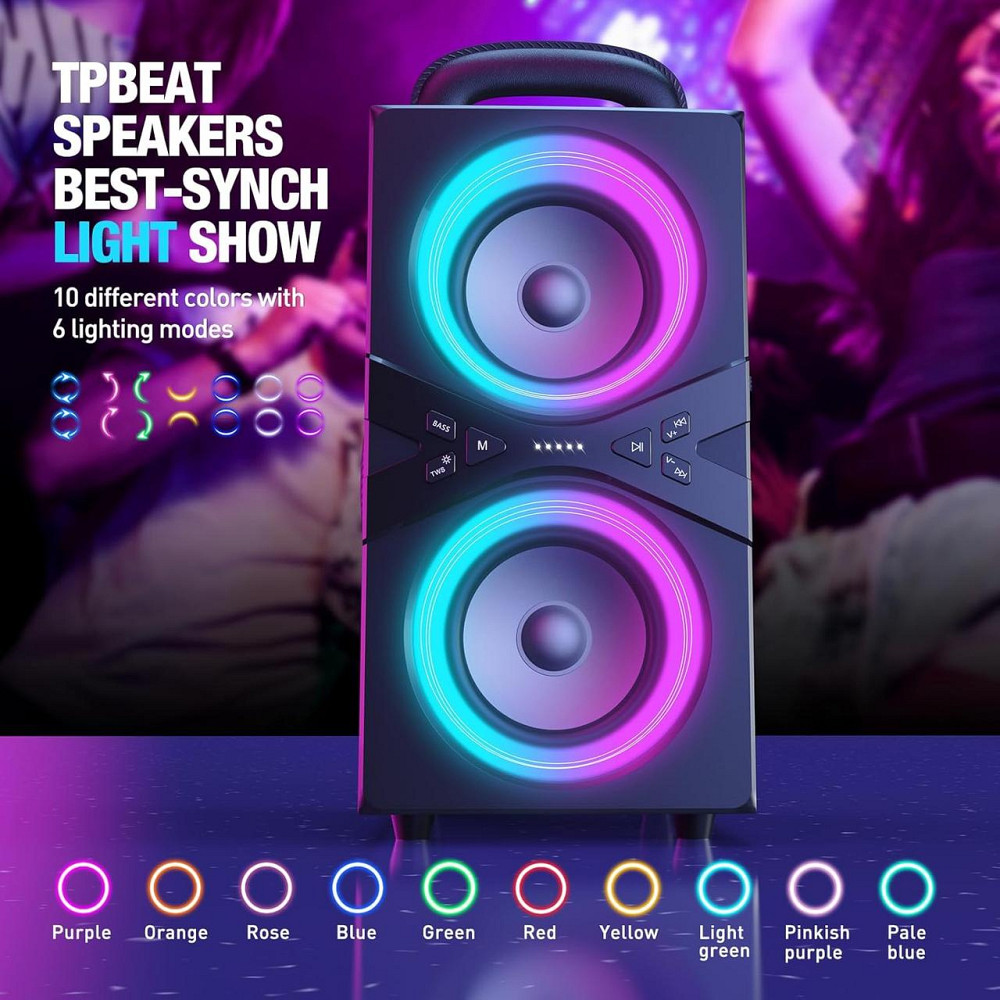 TPBEAT Bluetooth колонка, 80 Вт, потужний бас, LED-підсвічування, 100 дБ, стереозвук, 18 годин роботи, TWS для вечірок та кемпінгу Київ - фото 4