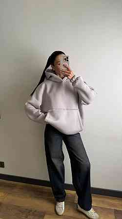 Жіноче тепле об'ємне базове худі оверсайз крою турецька трьохнитка на флісі Одеса