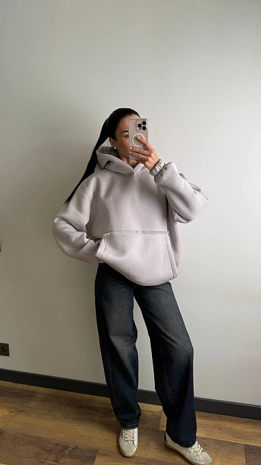 Жіноче тепле об'ємне базове худі оверсайз крою турецька трьохнитка на флісі Одеса - фото 6