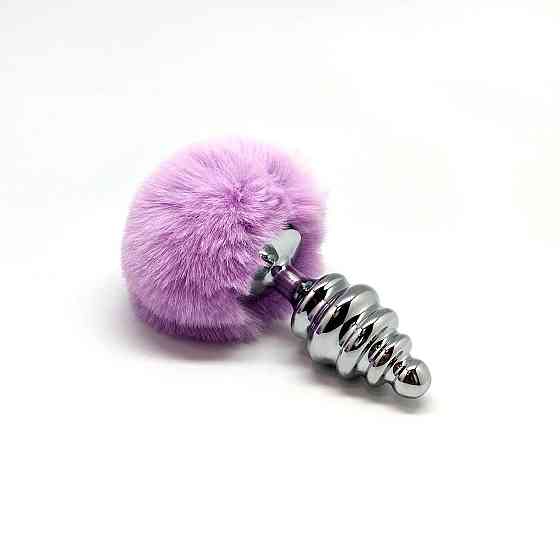 Металева анальна пробка Кролячий хвостик Alive Fluffy Twist Plug L Purple, діаметр 3,8 см Sex Aura Київ